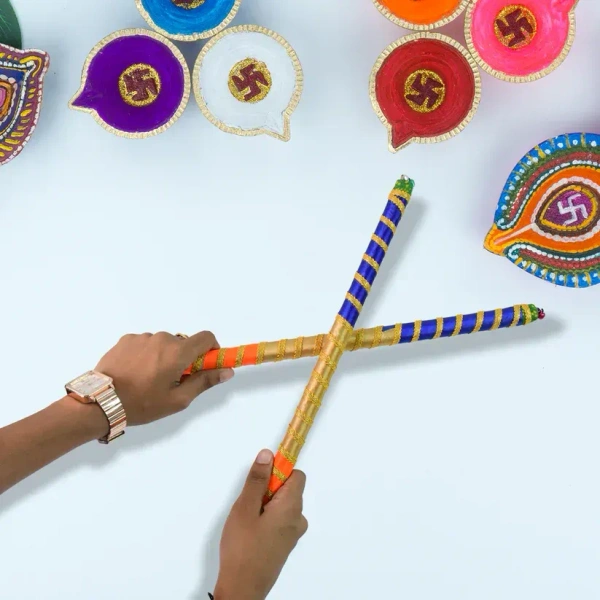 WOODEN DANDIYA SET, Traditional Decorative Dandiya Sticks Pair – Handcrafted Sticks for Navratri & Garba Dance(2575)