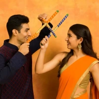 WOODEN DANDIYA SET, Traditional Decorative Dandiya Sticks Pair – Handcrafted Sticks for Navratri & Garba Dance(2575)