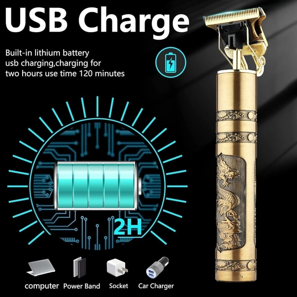 VINTAGE T9 TRIMMER Plastic Body Trimmer, VINTAGE T9 Hair Trimmer for Men – Cordless Rechargeable Beard & Hair Cutter | Plastic Body, USB Charging(1656) - Golden
