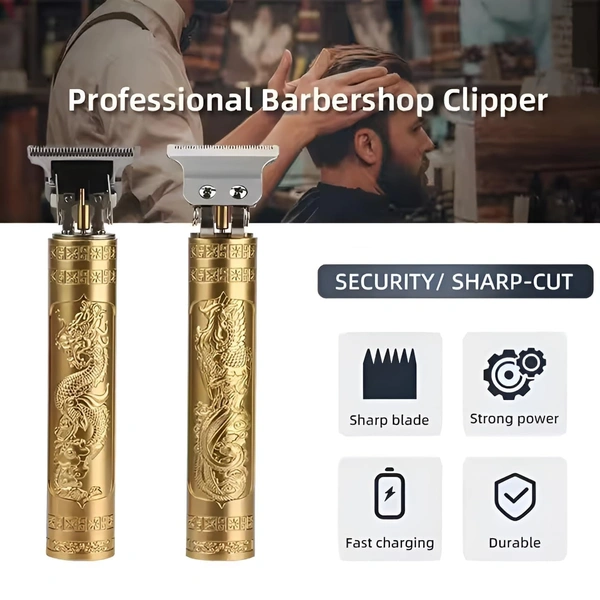 VINTAGE T9 TRIMMER Plastic Body Trimmer, VINTAGE T9 Hair Trimmer for Men – Cordless Rechargeable Beard & Hair Cutter | Plastic Body, USB Charging(1656) - Golden