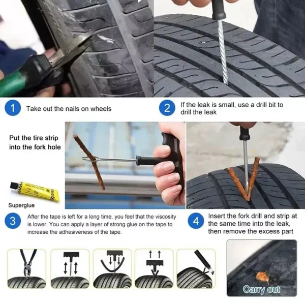 5PCS PUNTURE KIT, Tyre Puncture Repair Kit – 5PCS Set with 3 Seal Strips & Tools for Tubeless Tyres(2463)