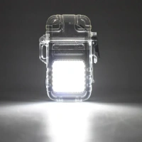 COB LIGHT WITH LIGHTER, USB Rechargeable Electric Lighter – Dual Arc Coil Lighter with Waterproof Transparent Body | Type-C Rechargeable Plasma Lighter with 3-Mode COB Flashlight for Outdoor Camping & Travel(2709)