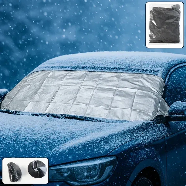 CAR WINDSHIELD SUNSHADE, Universal Car Windshield Snow & Sun Protection Cover (145×70 cm) – All-Weather Frost Guard with Anti-Scratch Material & Secure Fit(2752)