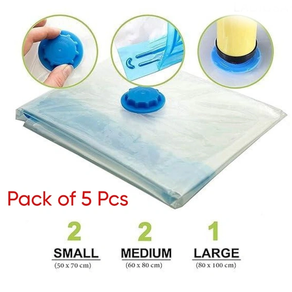 VACCUM STORAGE BAGS l Vacuum Bags,Clothes Storage Bag,Vacuum Bags For Clothes,Cloth Storage Bag,Vacuum Bags For Clothes With Pump,Packing Bags For Clothes,Vacuum Storage Bags,Cloth Bags - Pack of 5 Bags