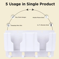 2IN1 MOBILE STAND, Prolet Wall Mounted Remote Control & Phone Holder with 4 Hooks – Adhesive Charging Stand & Storage Box for AC/TV Remotes and All Smartphones(2719)