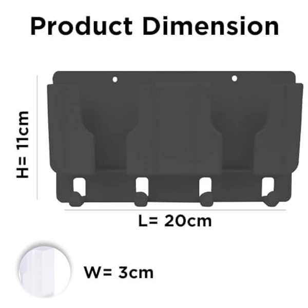 2IN1 MOBILE STAND, Prolet Wall Mounted Remote Control & Phone Holder with 4 Hooks – Adhesive Charging Stand & Storage Box for AC/TV Remotes and All Smartphones(2719)