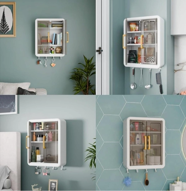 KITCHEN STORAGE MOUNTED, Wall Mounted Storage Cabinet for Kitchen & Bathroom | Multipurpose Space-Saving Storage Rack Organizer | Durable Plastic Cabinet with Shelves(2712)