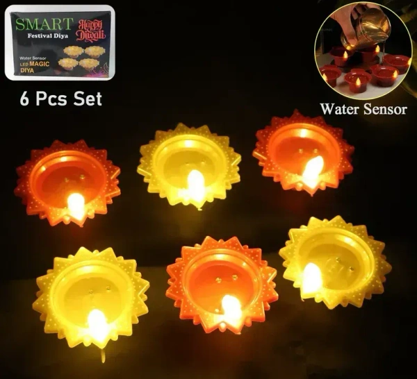 6PCS COLOR WATER DIYA, Water Senser Diya 6 Pcs Set with color plastic(1769)