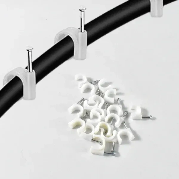 20PCS CABLE CLIP, Wire Wall Clips, Plastic Cable Clips Round Wire Pins with Steel Nail    (2340)     - Pack of 20