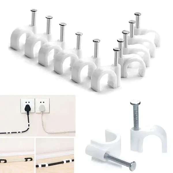 20PCS CABLE CLIP, Wire Wall Clips, Plastic Cable Clips Round Wire Pins with Steel Nail    (2340)     - Pack of 20