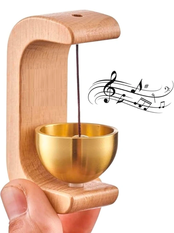 WOODEN ZEN BELL, Zen Desk Wooden Meditation Bell with Brass Bowl – 7 cm Magnetic Design, Natural Wood & Gold for Mindfulness & Home Decor(2630)