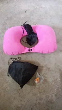 3 In 1 Comfortable Travel Sleeping Kit, Neck Pillow, Eye Mask & Ear Plug Set Inflatable Plane Sleeping Pillow Head Neck Support Pillows For Travel Airplane Office, Black (1583) - Black