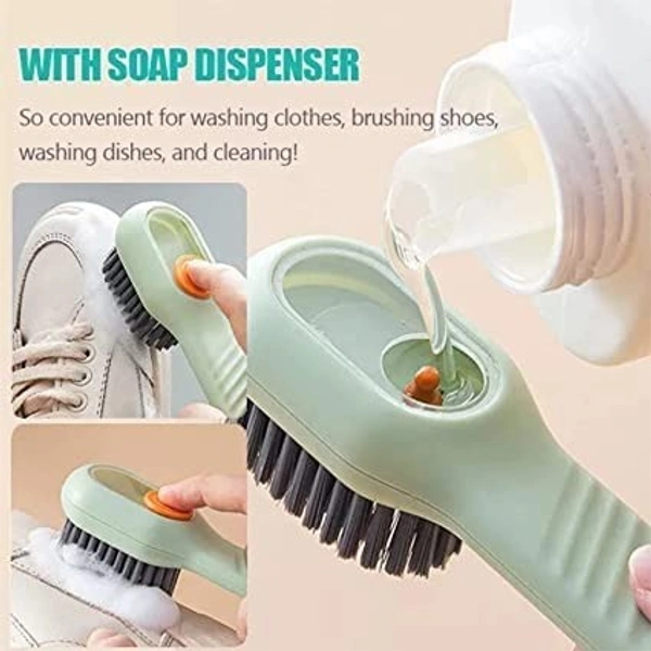 LIQUID DISPENSER BRUSH, Shoe Cleaning Brush with Soap Dispenser – Soft Bristle Scrub Brush for Shoes, Clothes & Household Cleaning