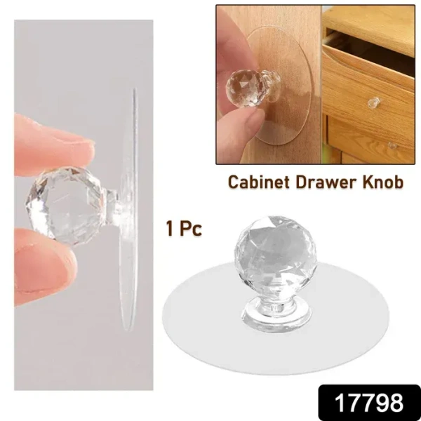 5PCS DIMOND ADHESIVE KNOB Clear Cabinet Drawer Knobs / Hook, Diamond Crystal Shaped Pulls Handles for Wardrobe, Cupboard, Bathroom Dresser, Furniture Door Window (5 Pcs set) (1934)