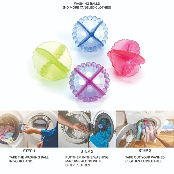 4PCS WASHING MACHINE BALL Washing Machine Dryer Cleaning Soften Clothes Wash Ball/Laundry Drying Plastic Balls Reusable Dryer Balls - Random Colors (Pack of 4)
