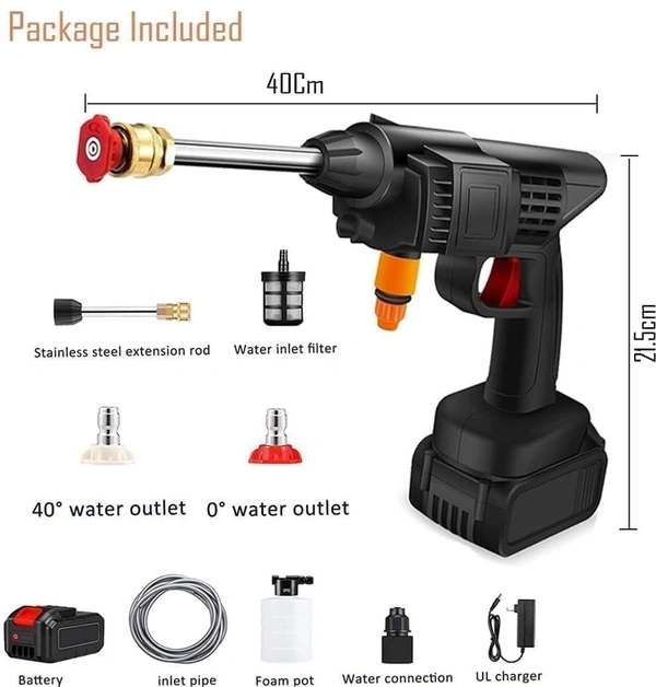 48V DUAL BATTERY WASHER GUN - Car Washer High Pressure Gun l Portable Wireless Pressure Washer Gun 48V l High Pressure Water Gun for Car Wash Bike Washing Cleaning (1785) - Black