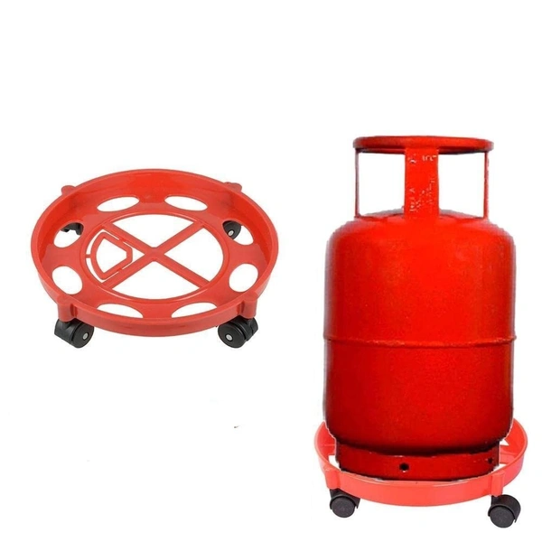 shop99 GAS CYLINDER TROLLY ROUND - "Heavy Quality Premium Plastic 360 Degree Rotate Multi Color Gas Trolley with Wheel" (213) - Red