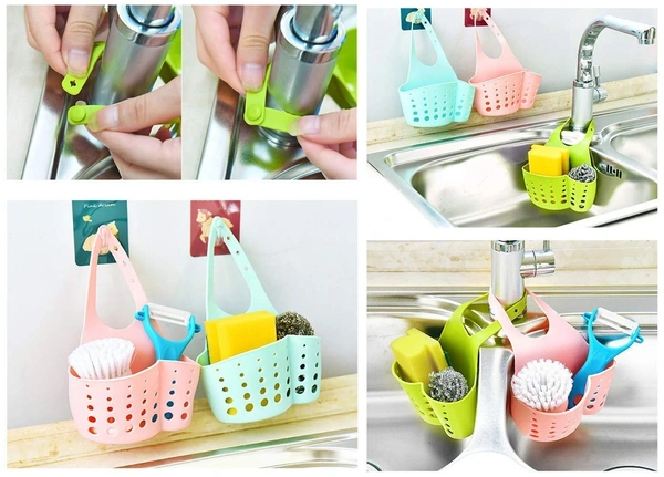 FAUCET CADDY l "Silicone Hanging Soap & Sponge Organizer for Faucet Sink – Bathroom & Kitchen with Draining Holes"