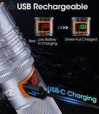 TOURCH HP-362, Metal Torch HP-362 with 1500mAh Battery | Type-C Rechargeable Flashlight with Zoom, COB Light & Flashing Mode(2362)