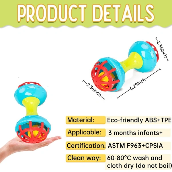 INNOVI TOY DUMBEL, Innovi Colorful Dumbbell Rattle Toy for Babies | Safe Non-Toxic Newborn & Toddler Rattle(936)