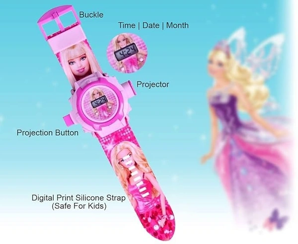 PROJECTOR WATCH, for Kids Kids Edition Spiderman/Barbie/Ben 10 / Marvel Avengers Digital Watch with 24 Image Projection (Boys & Girls)   (736)  - Barbie