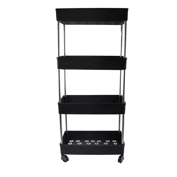 4LAYER STORAGE RACK, 4-Layer Multi-Purpose Movable Storage Rack Trolley with Wheels – Heavy Duty Plastic Organizer for Kitchen, Bathroom & Home Use  (2344)      - Black