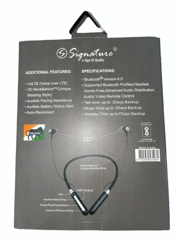 NECKBAND SIGNATURE, Signature Mix Model Neckband – Wireless Bluetooth Earphones with Long Battery Backup (Random Model)(2355)