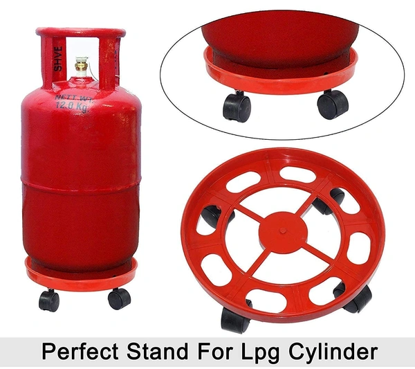 shop99 GAS CYLINDER TROLLY ROUND - "Heavy Quality Premium Plastic 360 Degree Rotate Multi Color Gas Trolley with Wheel" (213) - Red