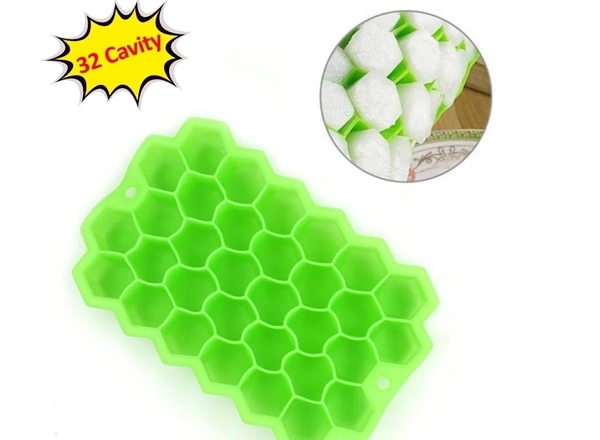 32 CAVITY ICE TRAY l Silicone Ice Cube Trays 32 Cavity- Flexible Stackable Mini Cocktail Whiskey Mold (2029) - Green