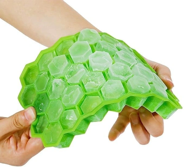 37 CAVITY SILICON ICE TRAY - "37 Cavity Ice Cube Mould Flexible Tray for Freezer, Chocolate Cake Maker, Ice Trays for Chilled Drinks, Reusable" (986) - Green