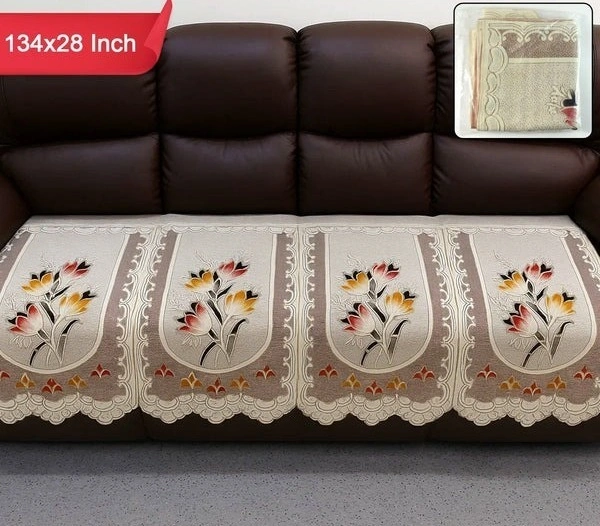 SOFA COVER 134*28 INCH, Floral Sofa Seat Runner Protector (1 Pc, 134x28 Inch) – Elegant Washable Sofa Cover | Anti-Slip, Soft Fabric Furniture Protector(2695)