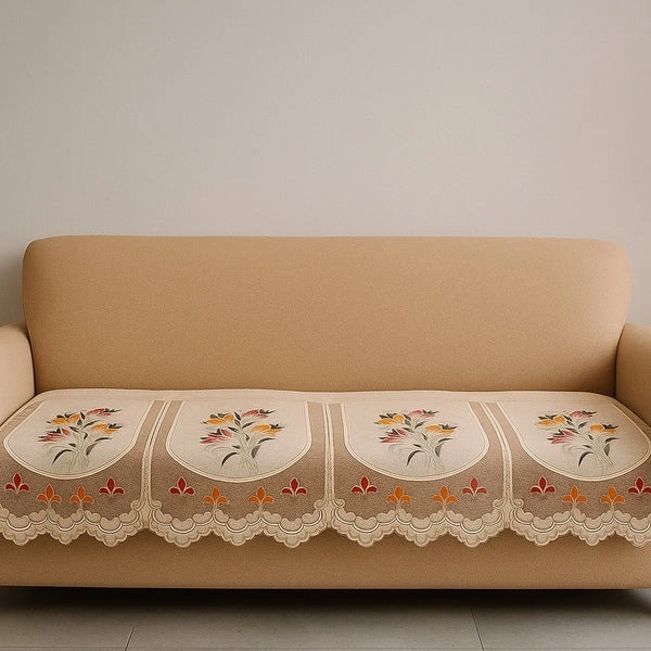SOFA COVER 134*28 INCH, Floral Sofa Seat Runner Protector (1 Pc, 134x28 Inch) – Elegant Washable Sofa Cover | Anti-Slip, Soft Fabric Furniture Protector(2695)