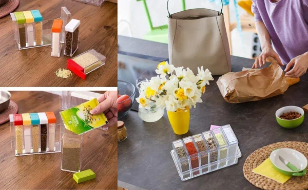 6PCS JAR SET l Plastic Spice Jars (6 pcs, 14x22x8cm, Multicolor)