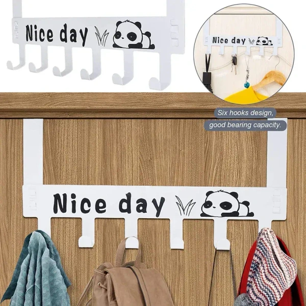 NICE DAY HANGER, Heavy-Duty Carbon Steel Door Hook Hanger Rack (6 Hook / White) (2196) - White