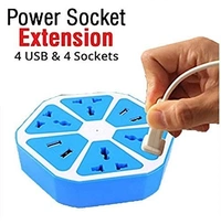 HEXAGON USB BOARD - "Hexagon Socket Power Strip With Usb Charger | 4-Outlet With 4-Usb Power Socket Extension Board With Cord| Mobile Charging Usb Power Hub" (2025)