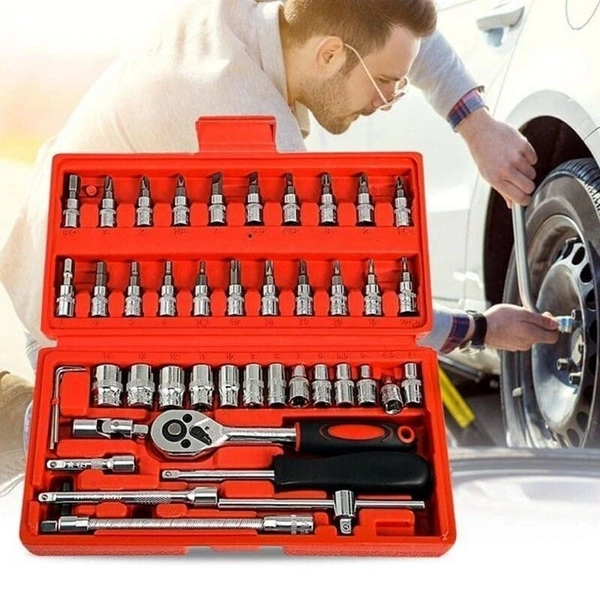 46PCS TOOL KIT, 46 in 1 Pcs Tool Kit & Screwdriver set and Socket Set Wrench Set Multi Purpose Combination Tool Case Precision Socket Set, Multicolour (2272)           - Pack of 46 Pcs