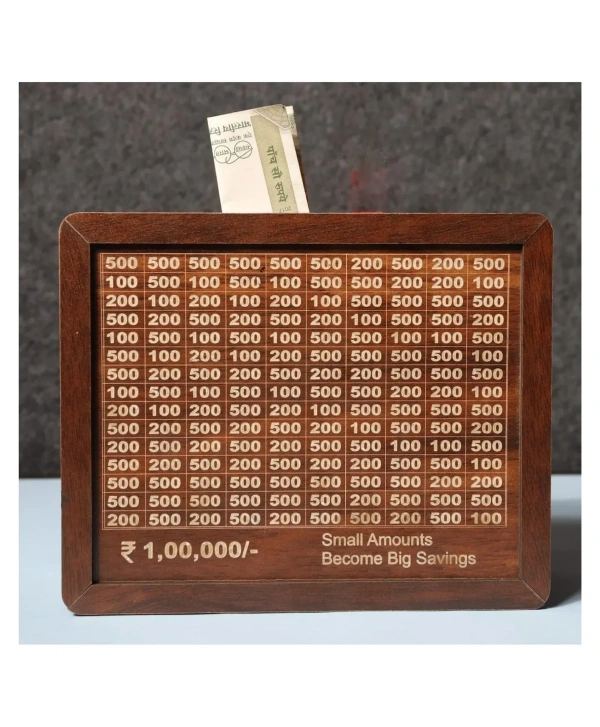 WOODEN PIGGY BANK 2SIDE, Wooden Piggy Bank with Double-Sided Print & Marker Pen – Motivational Money Saving Box(2149)