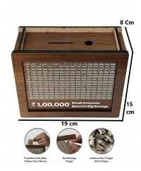 WOODEN PIGGY BANK 2SIDE, Wooden Piggy Bank with Double-Sided Print & Marker Pen – Motivational Money Saving Box(2149)