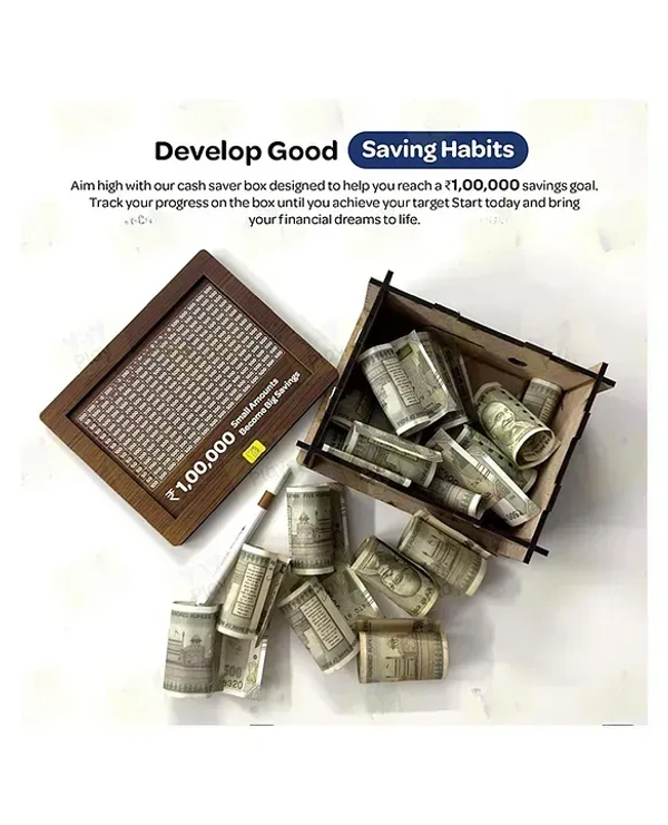WOODEN PIGGY BANK 2SIDE, Wooden Piggy Bank with Double-Sided Print & Marker Pen – Motivational Money Saving Box(2149)