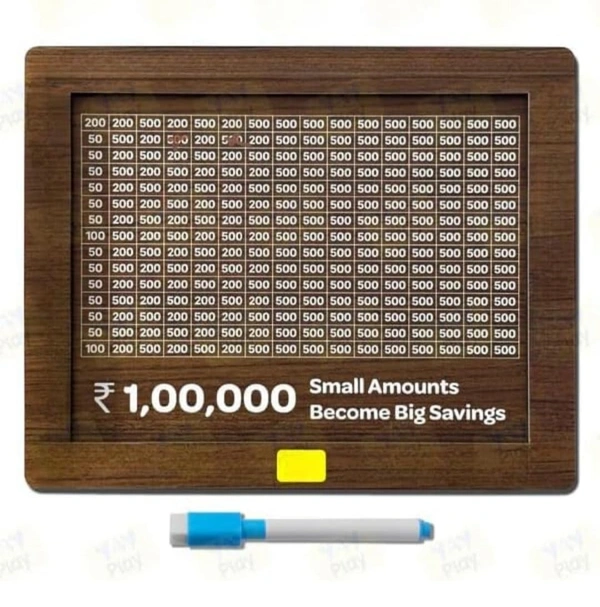 WOODEN PIGGY BANK 2SIDE, Wooden Piggy Bank with Double-Sided Print & Marker Pen – Motivational Money Saving Box(2149)