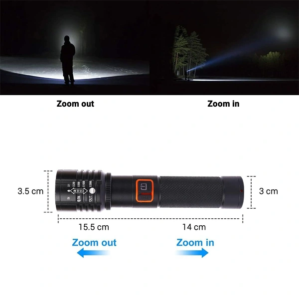 MZ METAL TORCH M035 l MZ-035 Mini Flashlight & Desk Lamp – 3-Mode Focus Zoom Torch with Gift Box