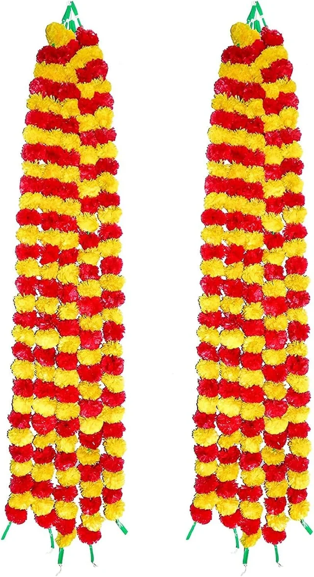 Marigold Rope Yellow Color_Artificial Marigold Garland Strings_5 Pcs_Fluffy Marigold ...