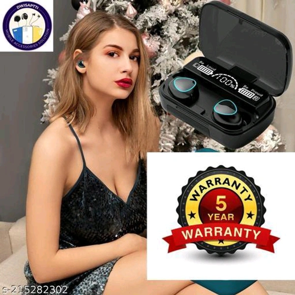  M10wireless bluetooth and heaphones V5.1 Bluetooth eName: M10 wireless earbuds BLUETOOTH WITH 2200MAH BATTERY CAPACITY UPTO 15 HOURS PLAYTIMEName: DWISAPTTI M10wireless bluetooth and heaphones V5.1 Bluetooth eName: M10 wireless earbuds BLUETOOTH WITH 2200MAH BATTERY CAPACITY UPTO 15 HOURS PLAYTIMEBattery Charge Time: 1 HourBIS/ISI Certification Number: 1Bluetooth Range: 50m - Black