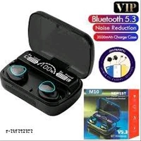  M10wireless bluetooth and heaphones V5.1 Bluetooth eName: M10 wireless earbuds BLUETOOTH WITH 2200MAH BATTERY CAPACITY UPTO 15 HOURS PLAYTIMEName: DWISAPTTI M10wireless bluetooth and heaphones V5.1 Bluetooth eName: M10 wireless earbuds BLUETOOTH WITH 2200MAH BATTERY CAPACITY UPTO 15 HOURS PLAYTIMEBattery Charge Time: 1 HourBIS/ISI Certification Number: 1Bluetooth Range: 50m - Black