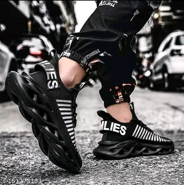 Black Printed Sneakers For Men Material: MeshSole Material: TPRFastening & Back Detail: Lace-UpPattern: PrintedNet Quantity (N): 1Sizes: IND-5, IND-6, IND-7, IND-8, IND-9, IND-10Country of Origin: India - Black, 8