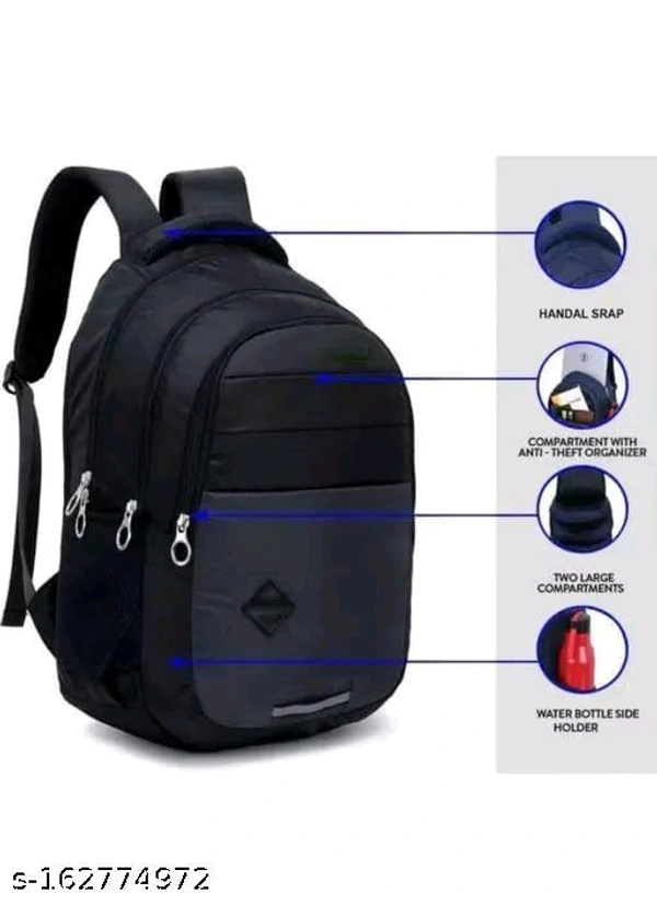 Stylish school/college Backpack for Boys/girl'sMaterial: PolyesterNet Quantity (N): 1STYLISH SCHOOL BACKPACK FOR BOYS & GIRL'S. This backpack is made to used for boys, girls, men, women and kids. This bag is very good for boys and girls. Laptop school Backpack comes with multiple organized compartment That make it perfect for your  - Black, Free Size
