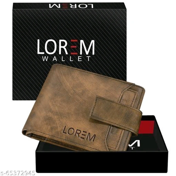 LOREM Men Casual Brown Leather WalletMaterial: LeatherNo. of Compartments: 5Pattern: TexturedNet Quantity (N): 1Sizes: Free Size (Length Size: 10 cm, Width Size: 9 cm)  7 Credit Card Slots, 1 Coin box, 2 Secret Components, 2 Main Components For Money, Brand Logo embossed, Light Weight, Smooth Finish, Trendy, Latest Design, Button ClosureCoun - Brown, Free Size