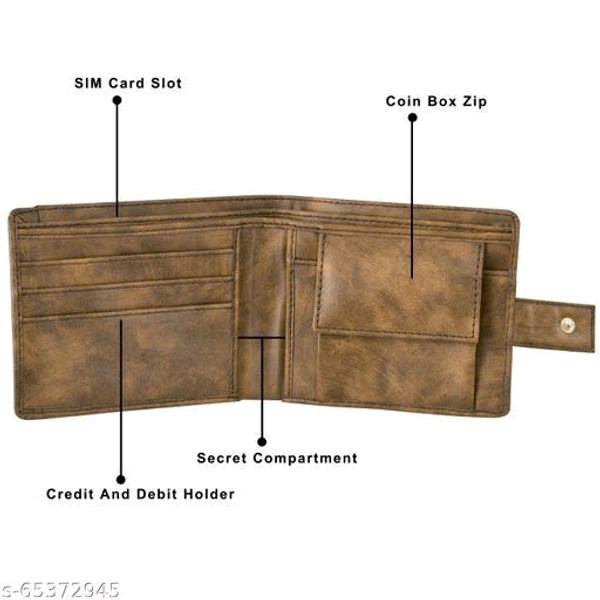  LOREM Men Casual Brown Leather WalletMaterial: LeatherNo. of Compartments: 5Pattern: TexturedNet Quantity (N): 1Sizes: Free Size (Length Size: 10 cm, Width Size: 9 cm)  7 Credit Card Slots, 1 Coin box, 2 Secret Components, 2 Main Components For Money, Brand Logo embossed, Light Weight, Smooth Finish, Trendy, Latest Design, Button ClosureCoun - Brown, Free Size