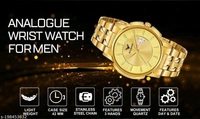  Ecuador Elegant Long-Life Gold Plated Analog Wrist Watch For Men/BoysStrap Material: AlloyCase: The GoalCase/Bezel Material: AlloyDate Display: YesDial Design: SolidDial Shape: RoundDisplay Type: AnalogDual Time: NoGps: NoLight: NoMechanism: QuartzPower Source: Original Battery And ButtonShock Resistance: Yes - Free Size