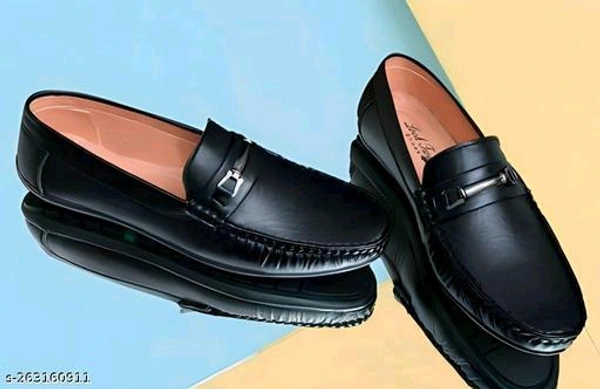 NEW FASHION BLACK LOAFER Material: SyntheticSole Material: PvcFastening: Slip OnToe Shape: Round ToeNet Quantity (N): 1M.D. Loafer shoes are so comfortable shoes and wearing them looks very good.Sizes: IND-6 (Foot Length Size: 25 cm, Foot Width Size: 10.1 cm) IND-7 (Foot Length Size: 26 cm, Foot Width Size: 10.2 cm) IND-8 (Foot Length Size: 27 cm,  - Black, 6
